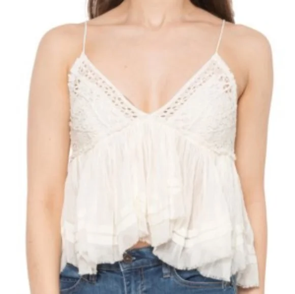Free People Ivory Carrie Eyelet Lace Top - Size: 12-14 - Picture 3 of 3